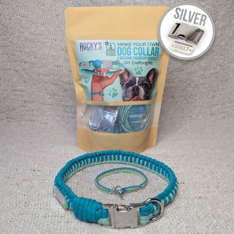 SILVER Hardware - Make Your Own Dog Collar Craft Kit with Friendship Bracelet Kit - MINT