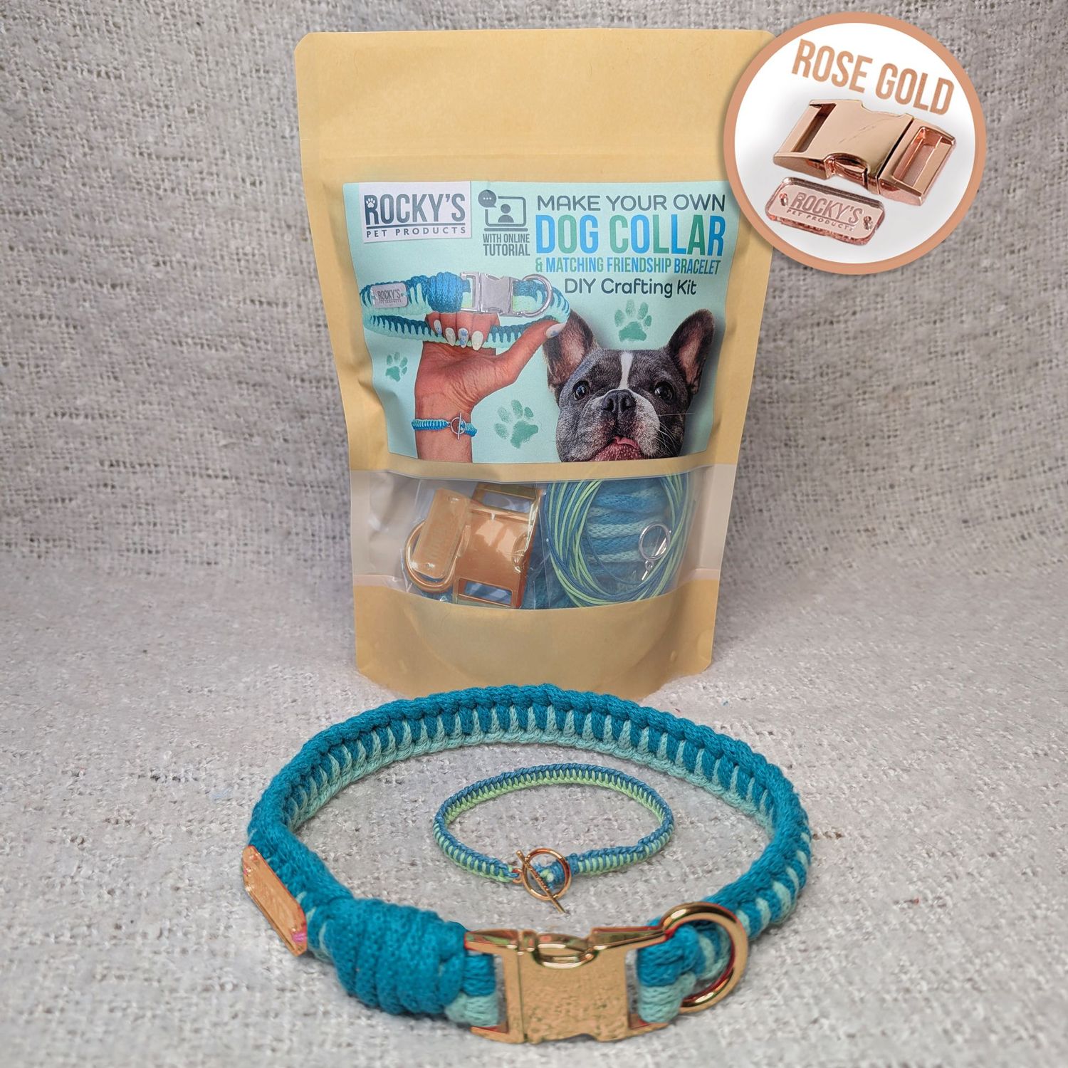 ROSE GOLD Hardware - Make Your Own Dog Collar with Friendship Bracelet Craft Kit - MINT