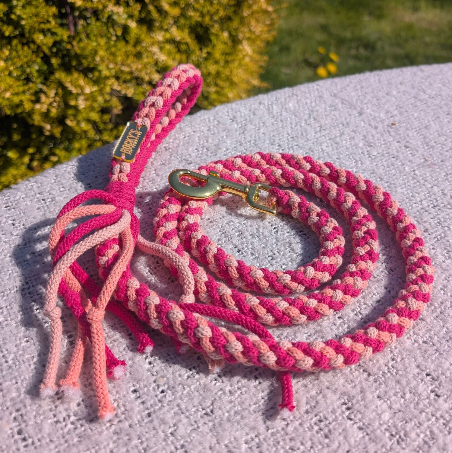 Handmade Dog Lead - 3 colour Pink & Peach, Gold Hardware