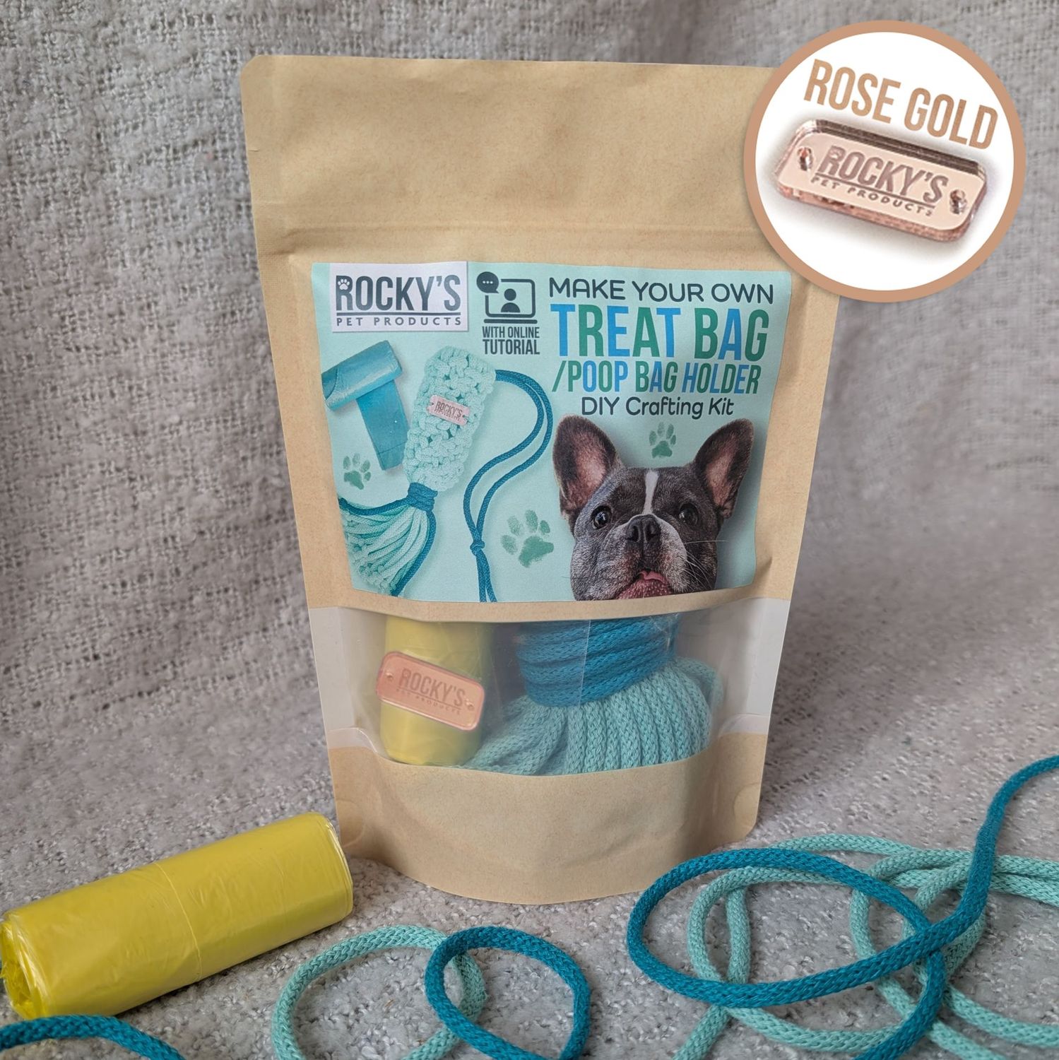 ROSE GOLD tag - Make Your Own Macramé Poop Bag Holder Craft Kit - MINT