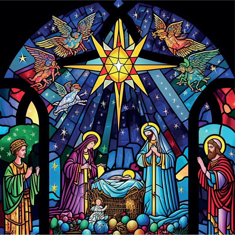 Stained Glass Nativity - Pack of 10 Cards