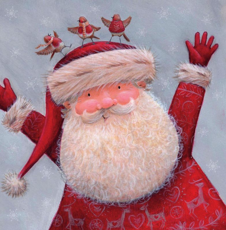 Santa and Robins  - Pack of 10 Cards