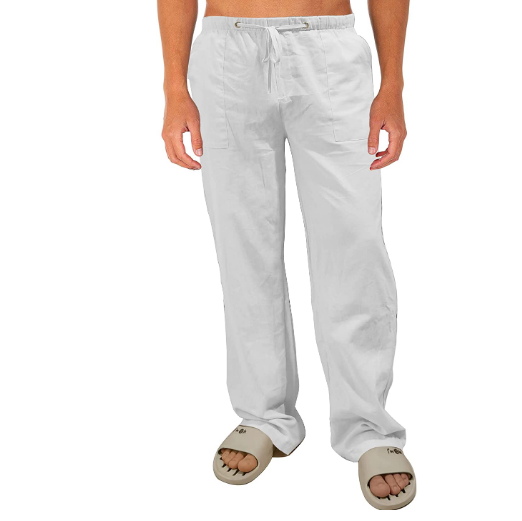 Men's Linen Pants Casual Beach Lightweight Cotton Yoga Wide Leg Pants