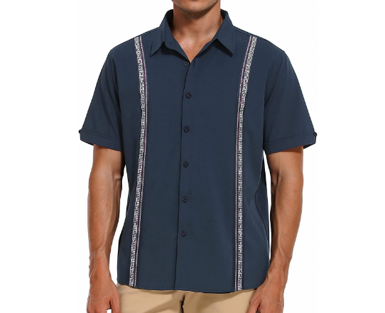 LecGee Men's Cuban Guayabera Shirts Mexican Style Short Sleeve Casual Beach Button-Down Shirts