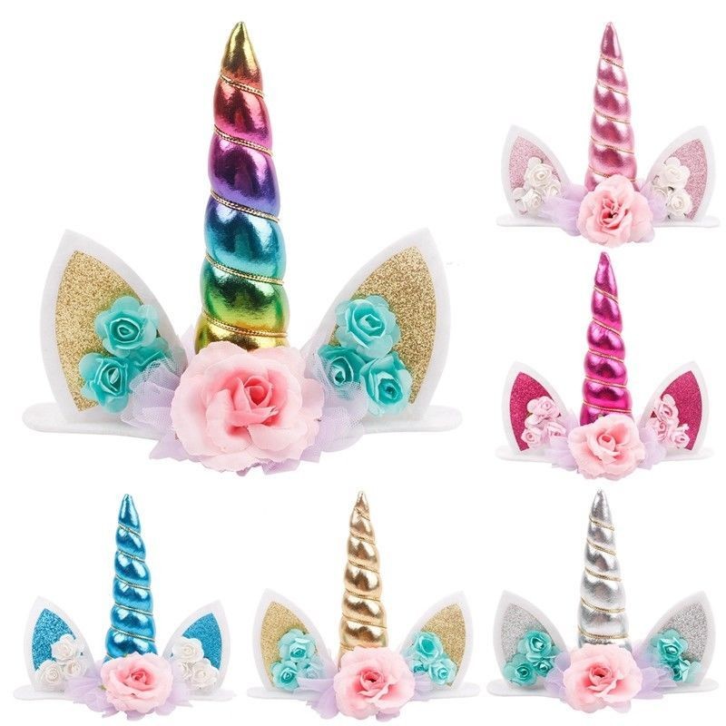 glitter unicorn horn cake toppers 6 colours