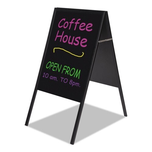 MasterVision Magnetic Wet Erase A-Frame Sign Board, 33" x 21", Black Wood Frame