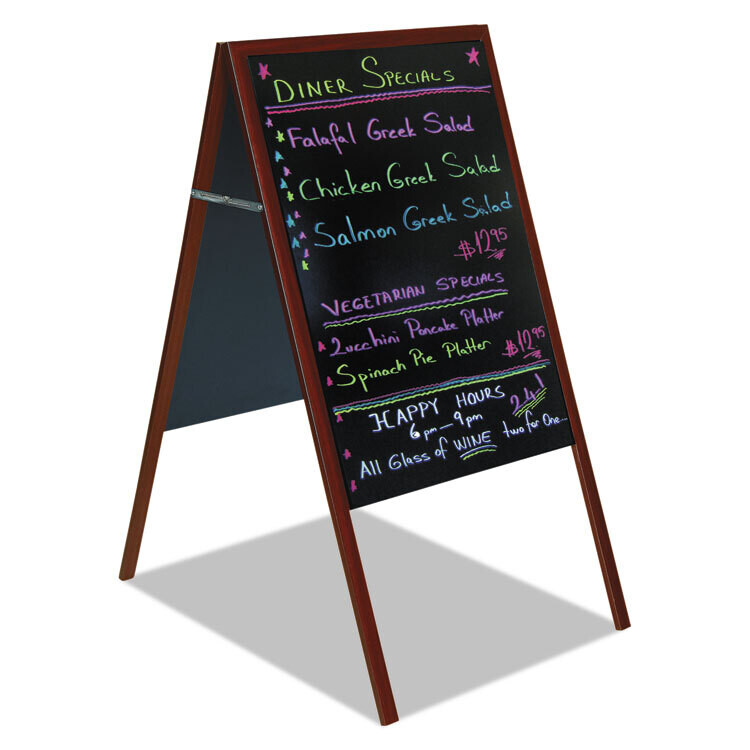 MasterVision Magnetic Wet Erase A-Frame Sign Board, 33" x 21", Cherry Wood Frame