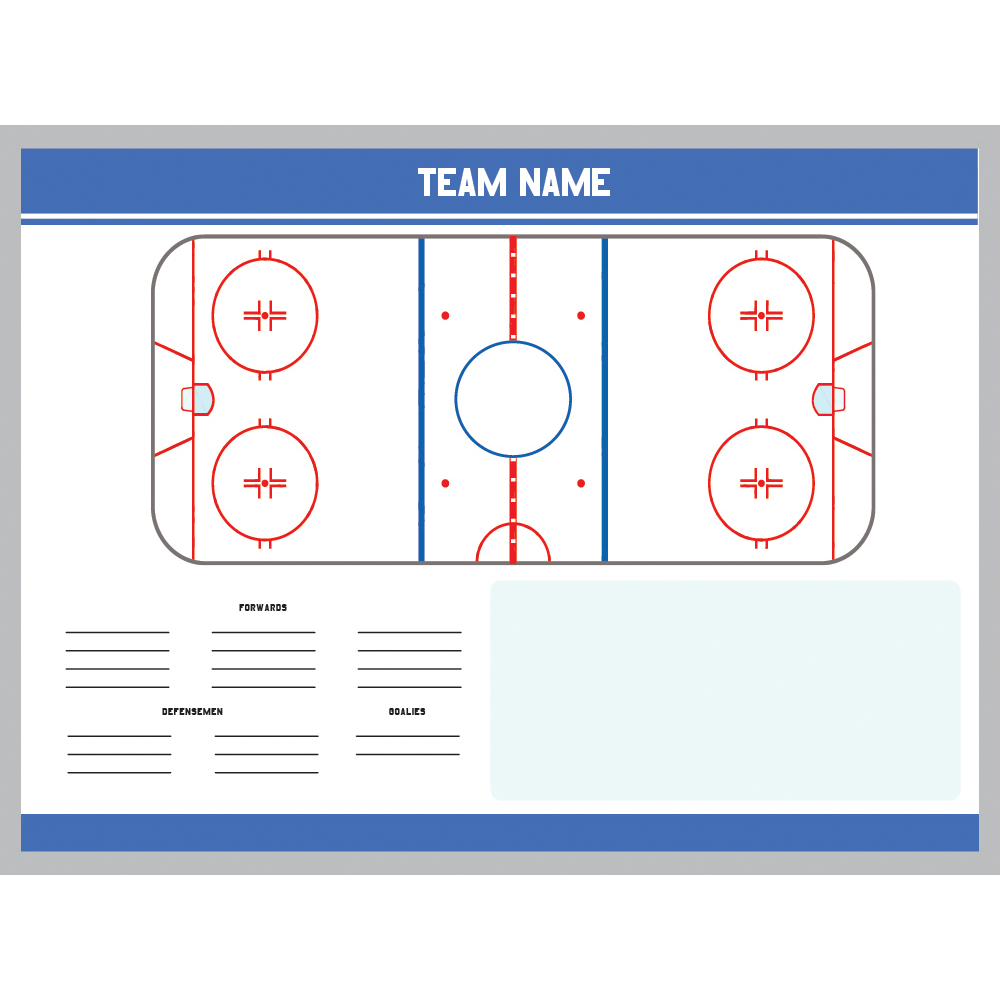 Hockey Team Whiteboard, Size: 4ft x 3ft, Frame Options: Silver Aluminum Frame (Standard)