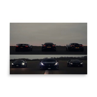 McLaren, Ferrari and Lamborghini Car Linup Poster On Matte Paper - No Frame
