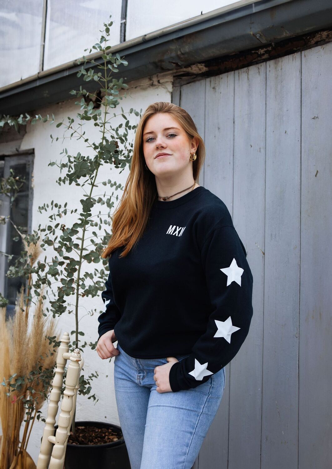 De Navy Noor Sweater Met Wit
