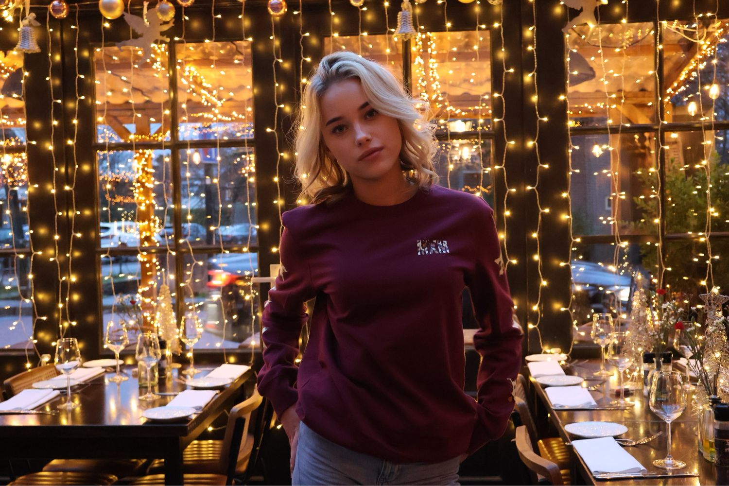 De bordeaux Noor Sweater Met panter