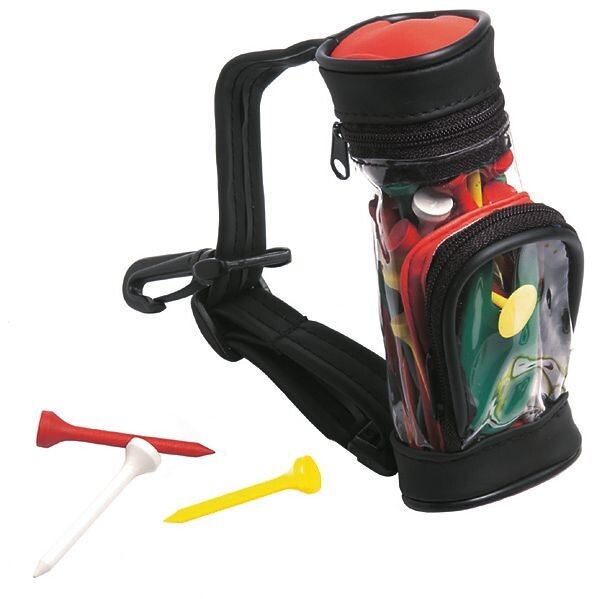 Mini-Golfbag, mit Holztees, Pitchgabel, Ballmarker.