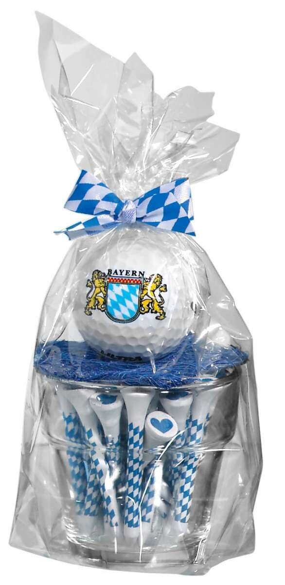 Glastopf Bayern Motiv mit Golfball und Tees