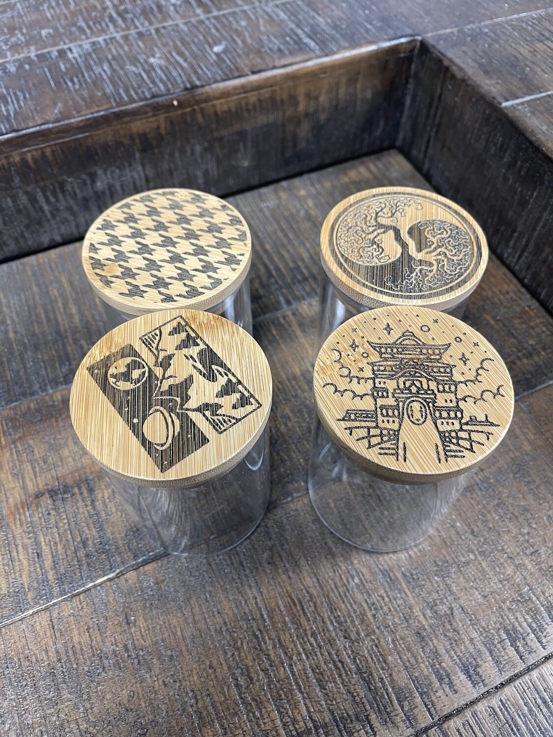 Assorted Wood Lid Glass Jar (medium)