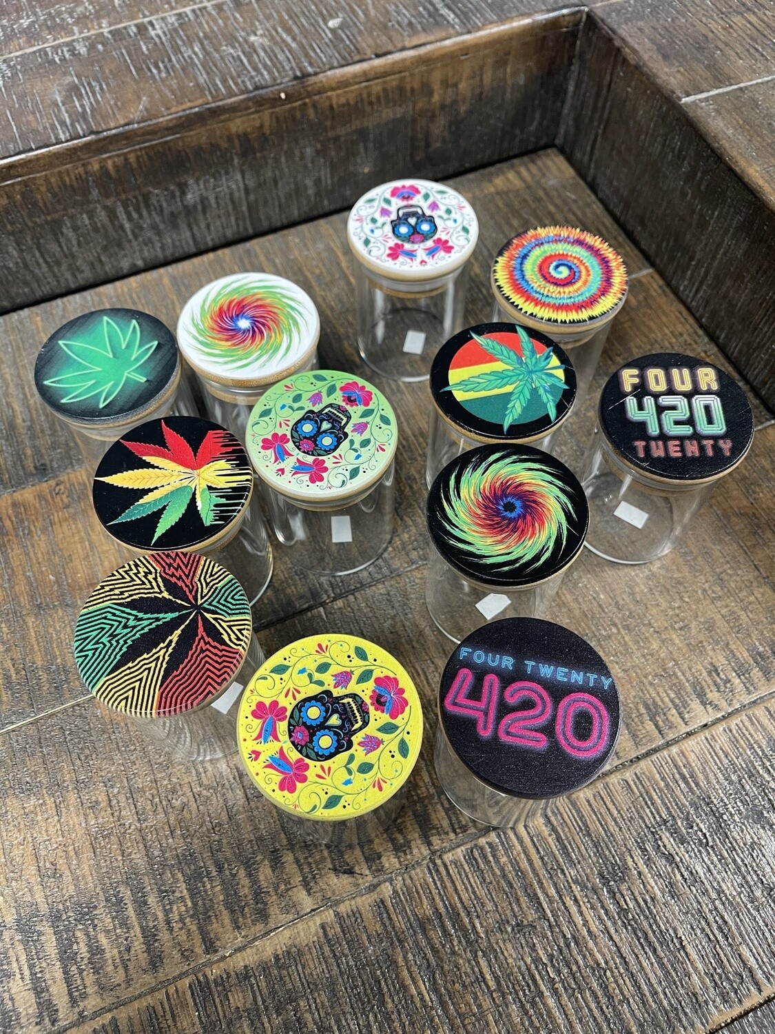 Assorted Bamboo Top Glass Jar (small)