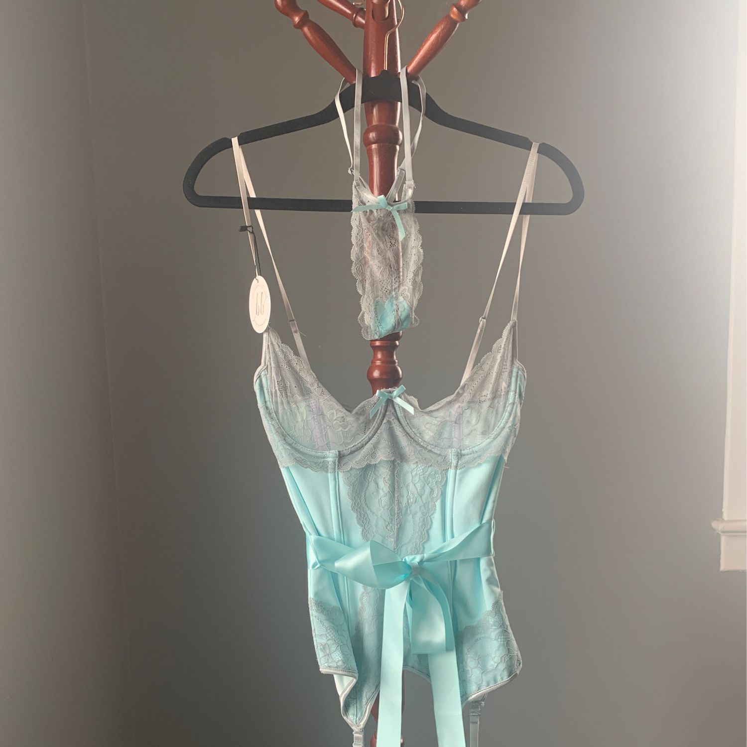 Gorgeous Coquette Teal blue bustier &amp; Thong M/L