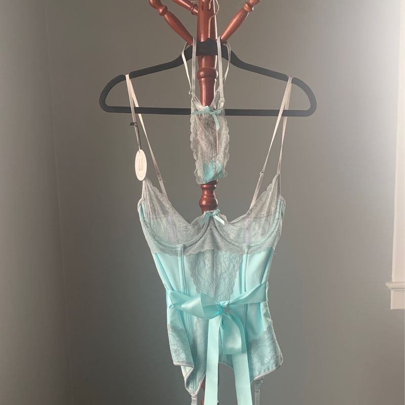 Gorgeous Coquette Teal blue bustier &amp; Thong M/L