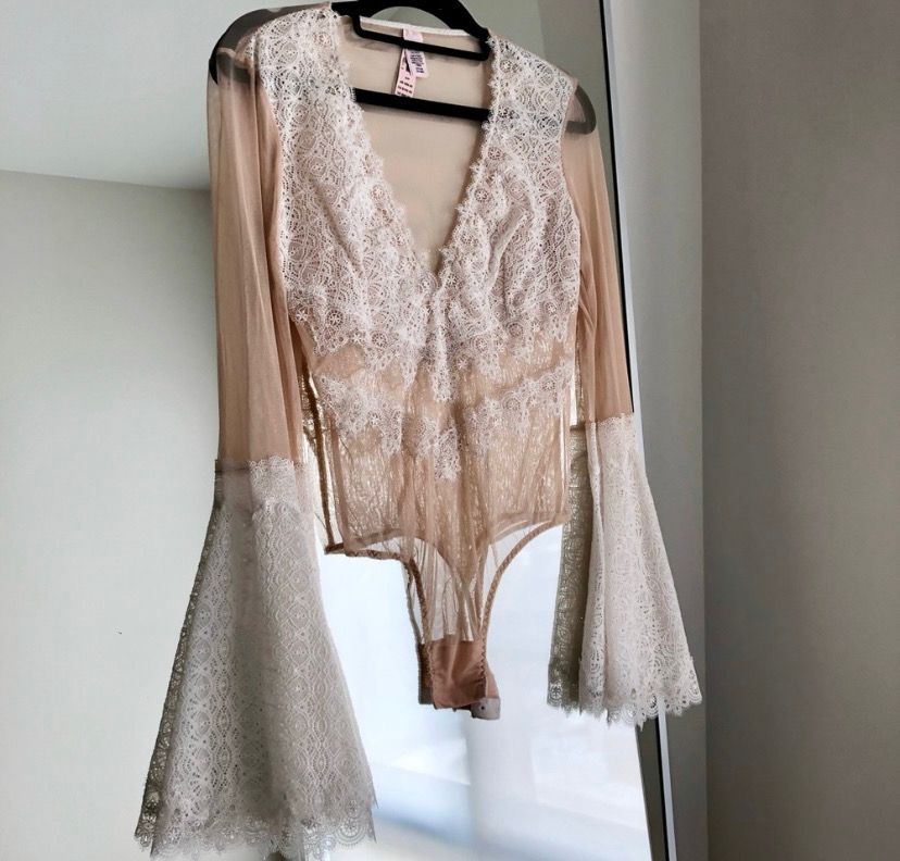 Nude &amp; White Lace Victoria Secret Bodysuit