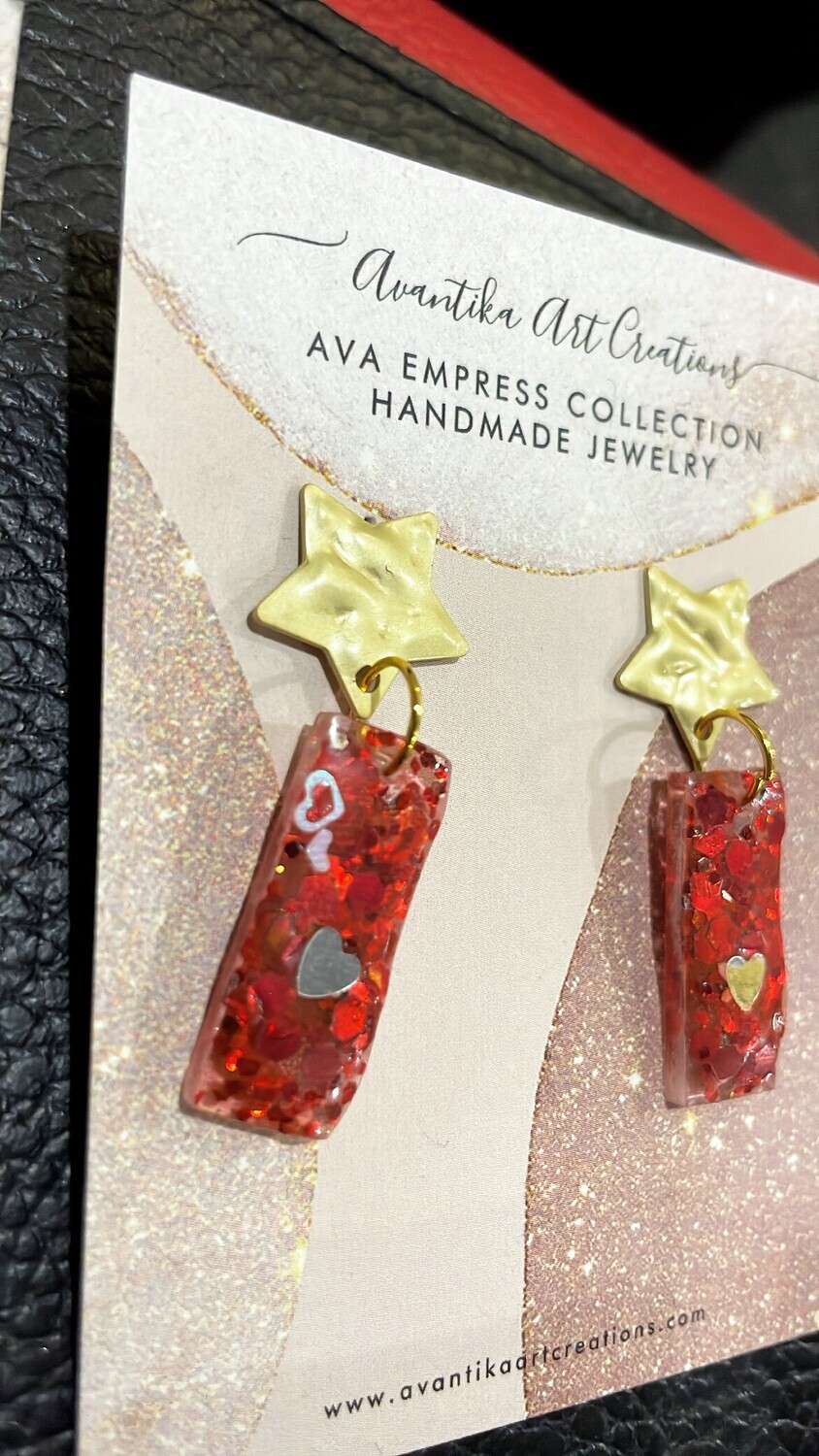 Red sparkle drop earrings