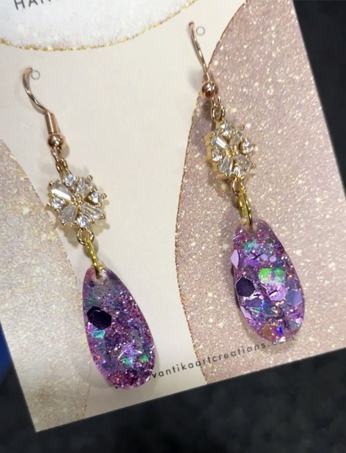 Purple Teardrop sparkle earrings