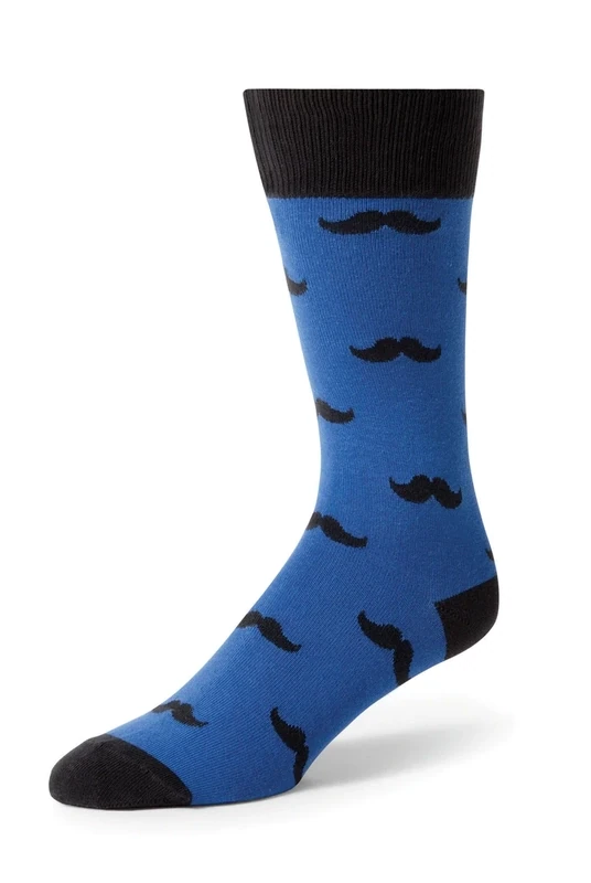 Royal Blue Mustache Men's Dress Socks