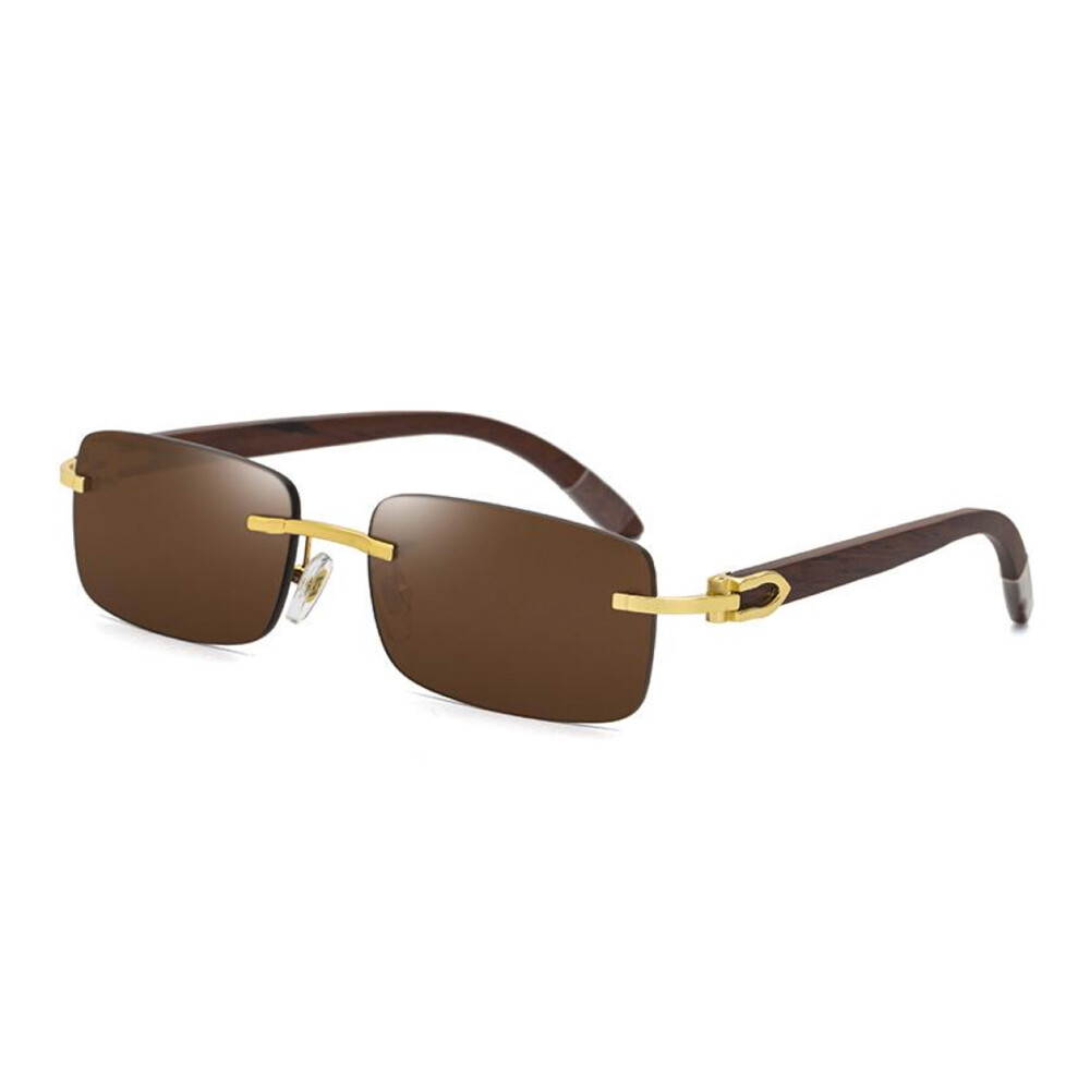 Gold Frame Brown Tint Rimless Hip Hop Men&#39;s Sunglasses