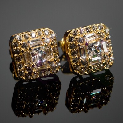 Gold Square Baguette Screw Back Men&#39;s Square Earrings