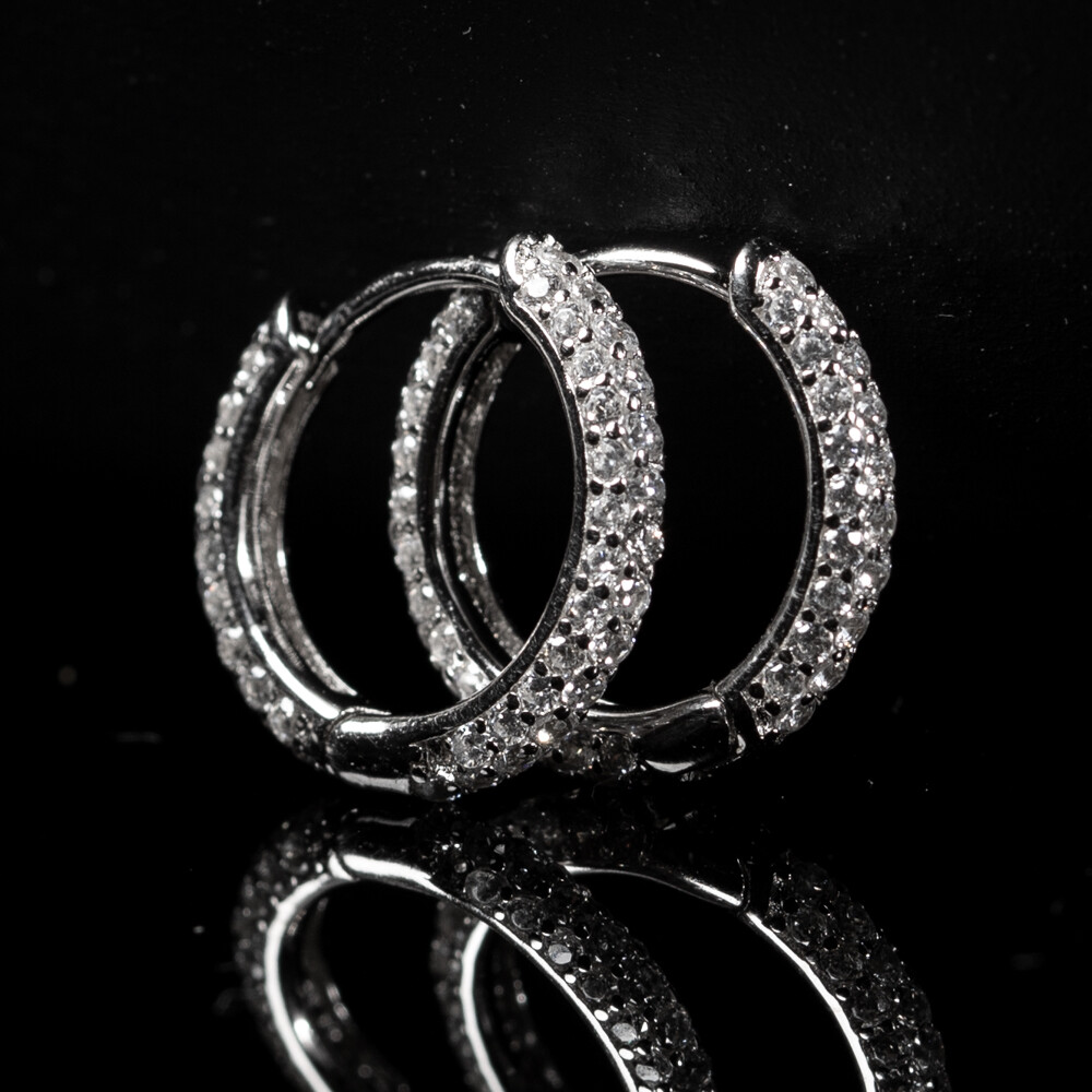 Fully Iced Thin 925 Sterling Silver Men&#39;s Hoop Earrings