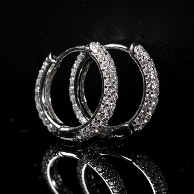 Fully Iced Thin 925 Sterling Silver Men&#39;s Hoop Earrings