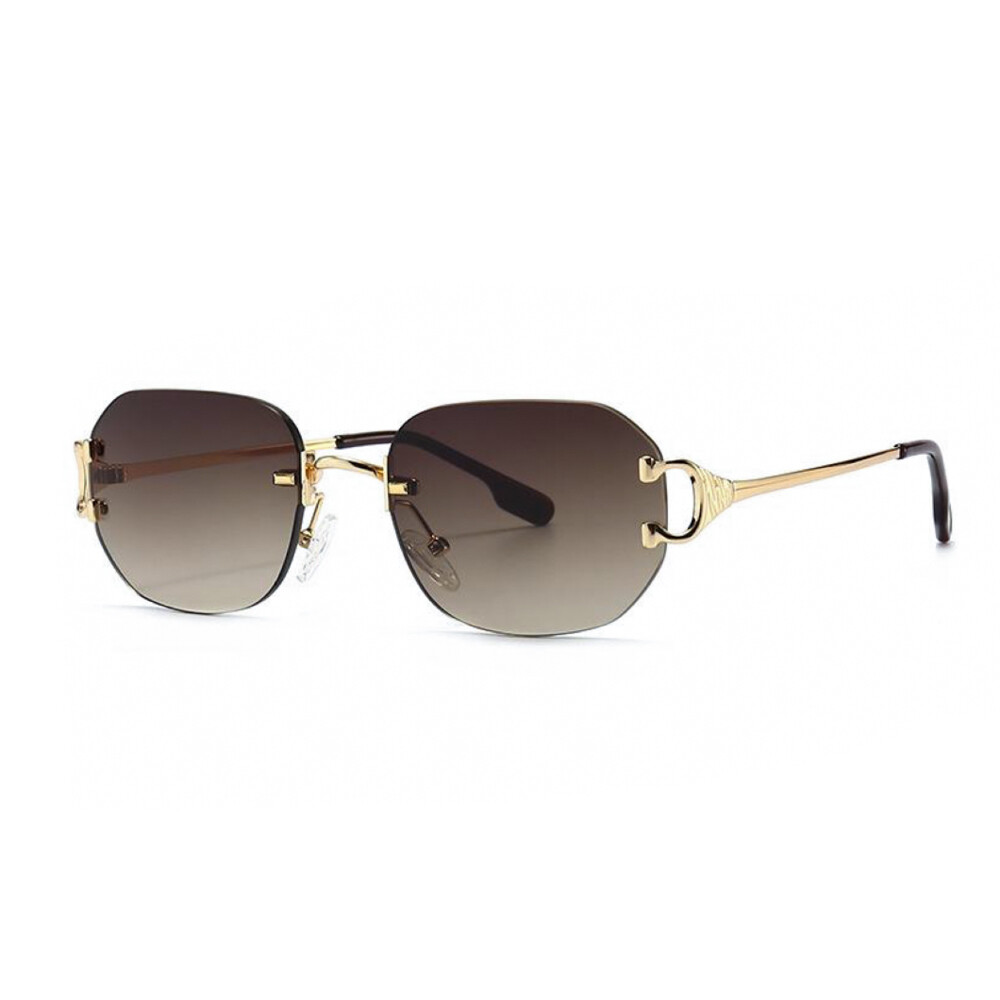 Men&#39;s Brown Tint Rimless Gold Frame Summer Sunglasses