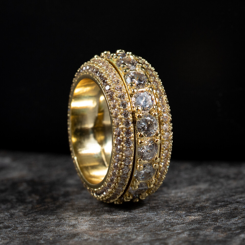 ​Yellow Gold Plated Iced Pointer Men&#39;s Eternity Ring