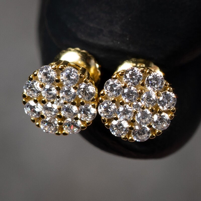 Men&#39;s Small Round Flower Set Cluster Gold Sterling Silver Stud Earrings​