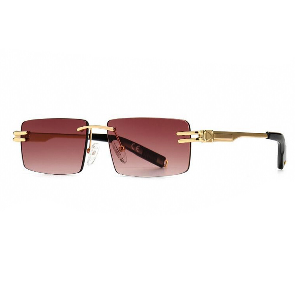Square Rimless Gold Frame Burgundy Tint Sunglasses​