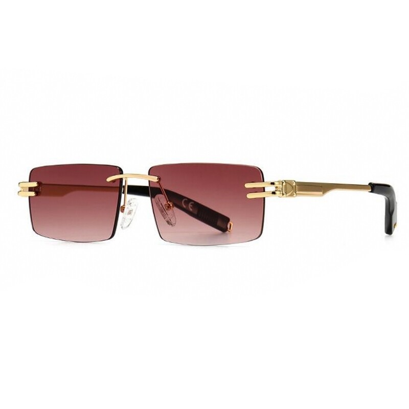 Square Rimless Gold Frame Burgundy Tint Sunglasses​