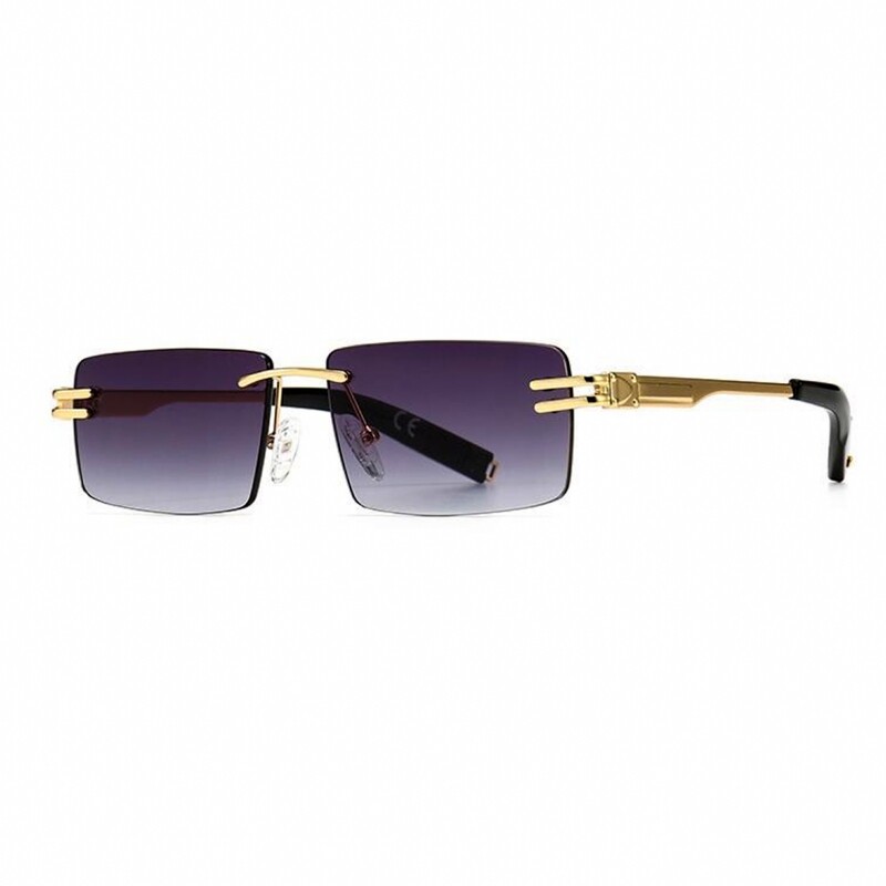 Square Rimless Gold Frame Purple Tint Sunglasses
