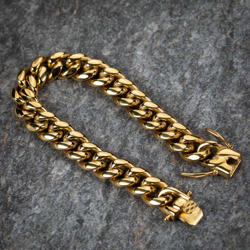 Men&#39;s Heavy Gold Stainless Steel Miami Cuban Link Bracelet