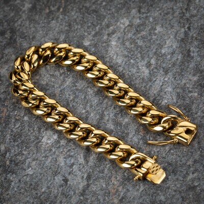 Men&#39;s Heavy Gold Stainless Steel Miami Cuban Link Bracelet