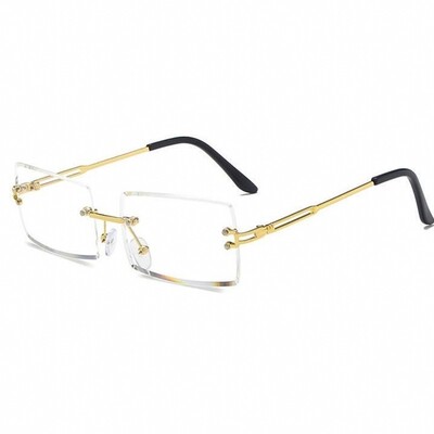 Men&#39;s Rimless Clear Lens Gold Frame Sunglasses