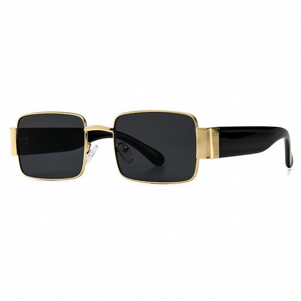 Mens Rectangle Gold Frame Black Tint Hip Hop Square Sunglasses