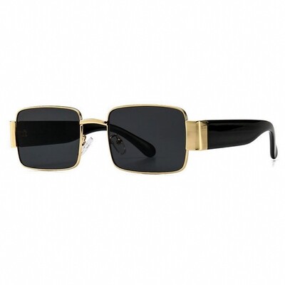 Mens Rectangle Gold Frame Black Tint Hip Hop Square Sunglasses