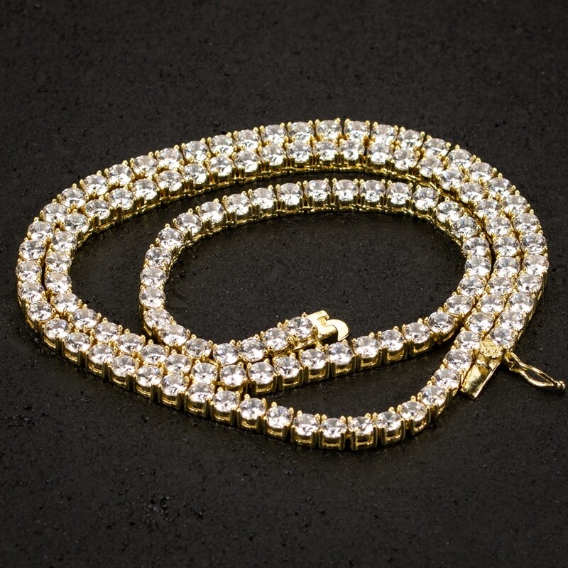 Men&#39;s 14K Gold Plated 925 Sterling Silver 4mm Cz Tennis Chain Necklace