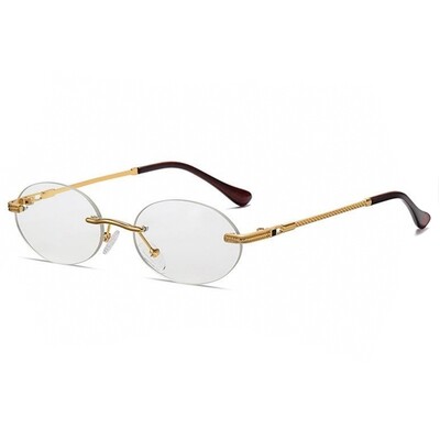 Rimless Oval Round Gold Frame Clear Lens Glasses
