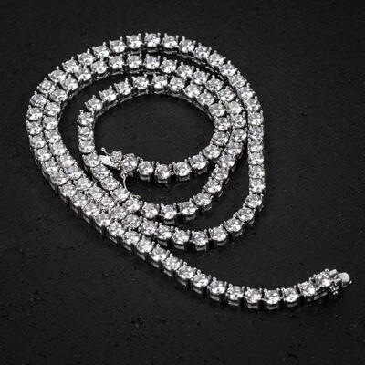 Men&#39;s White Gold Plated 925 Sterling Silver 4mm Cz Tennis Chain Necklace