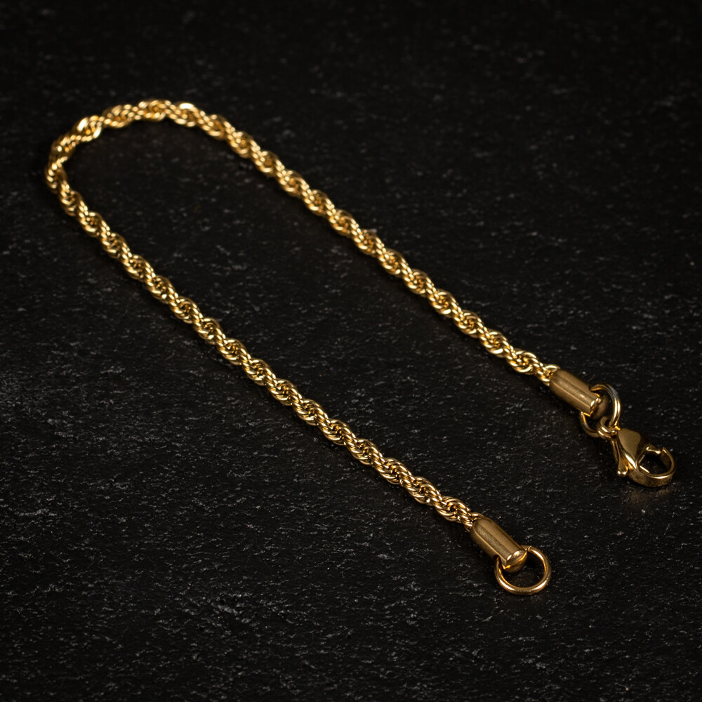 Yellow Gold Plated Twisted Men&#39;s Rope Chain Bracelet
