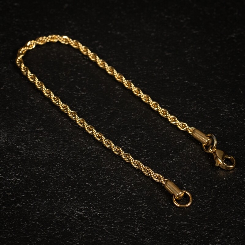 Yellow Gold Plated Twisted Men&#39;s Rope Chain Bracelet