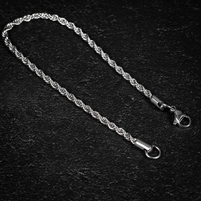 White Gold Plated Twisted Men&#39;s Rope Chain Bracelet