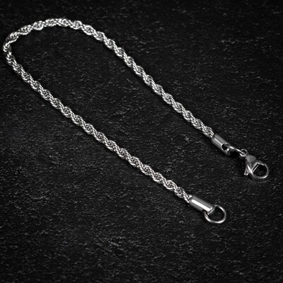 White Gold Plated Twisted Men&#39;s Rope Chain Bracelet