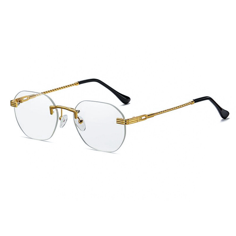 Men&#39;s Rimless Round Gold Frame Clear Lens Glasses