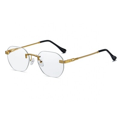 Men&#39;s Rimless Round Gold Frame Clear Lens Glasses