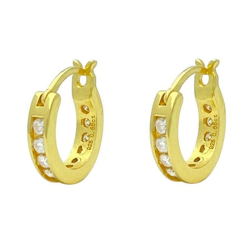 Men&#39;s Small Yellow Gold Plated Sterling Iced CZ Hoop Earrings